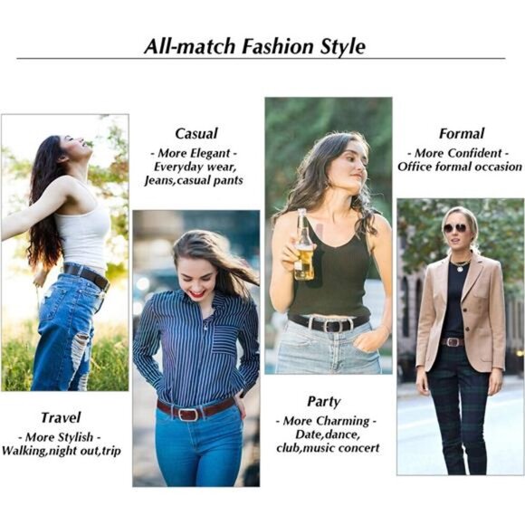 Fashion Womens Leather Belt, Soft Leather Waist Belt with Pin Buckle for Jeans - Picture 2 of 7